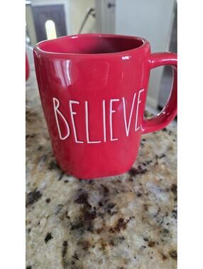 RAE DUNN  LARGE LETTERS RED BELIEVE CHRISTMAS MUG Brand New Nwt